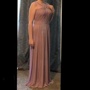 David’s Bridal: Y-Neck Long Mesh Dress - Size 12